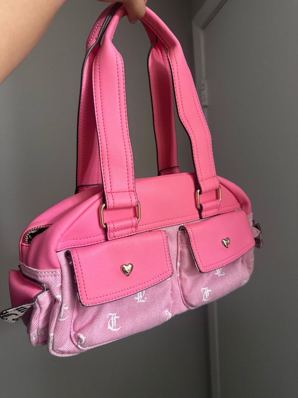 Juicy Couture Pink Two-Tone Heart Accent Shoulder Bag and wallet